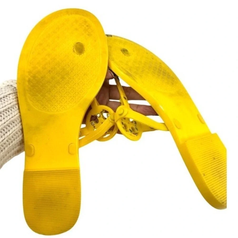 Tory Burch Mini‎ Miller Jelly Thong Sandals Yellow Logo Flat Flip Flops Womens 7